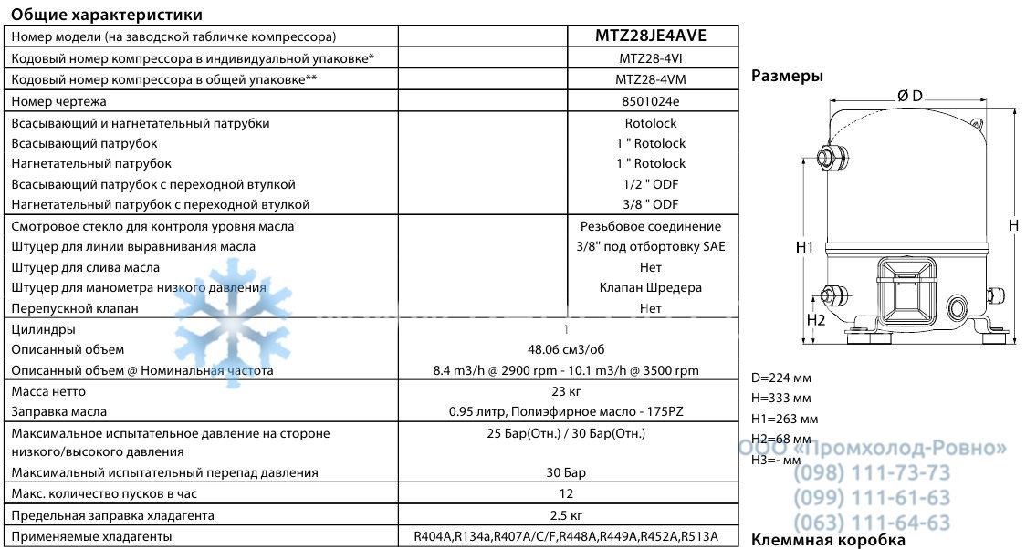 General characteristics Maneurop MTZ28