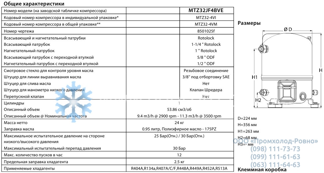 General characteristics Maneurop MTZ32