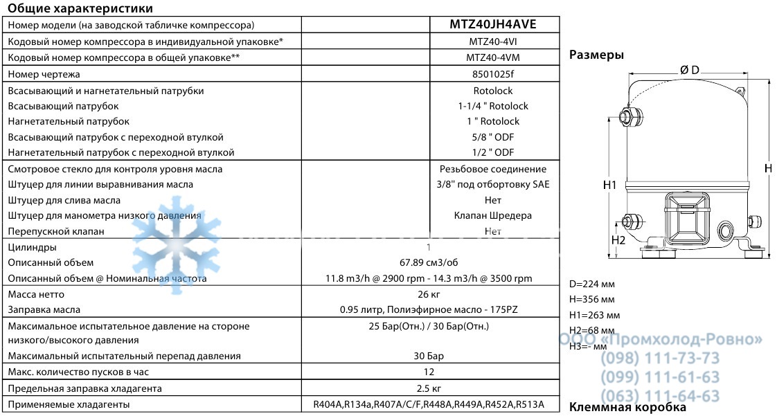 General characteristics Maneurop MTZ40